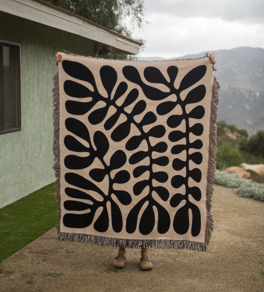 Matisse Inspired Branch Cotton Blanket in Black