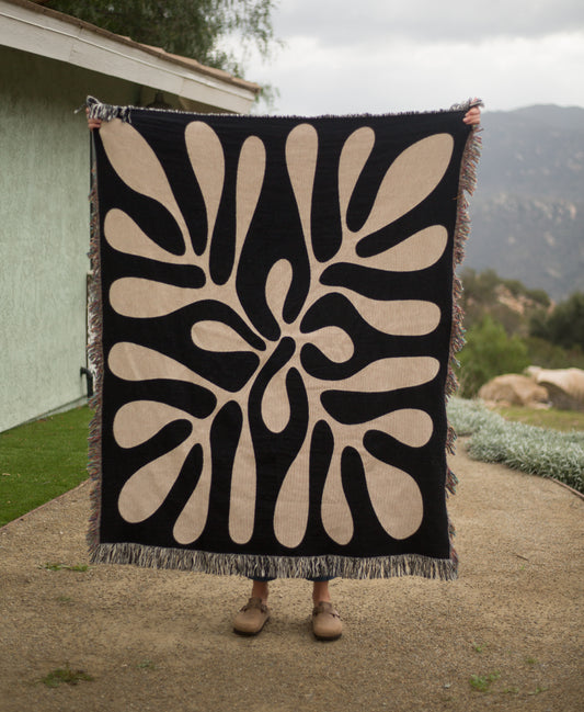 Matisse Inspired Flower Cotton Blanket in Black