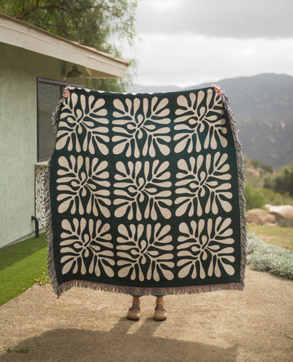 Matisse Inspired Grid Cotton Blanket in White