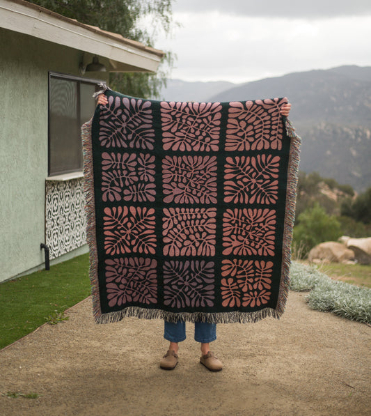 Matisse Inspired Grid Cotton Blanket in Sunrise