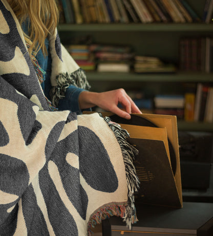 Matisse Inspired Flower Cotton Blanket in White