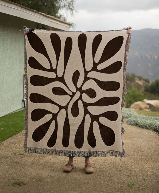 Matisse Inspired Flower Cotton Blanket in White